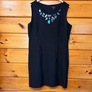 NWT I LE NEW YORK Chic Black Sleeveless Embellished Sleeveless Round Neck Dress